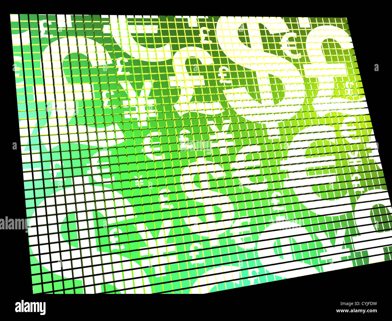 Währungssymbole auf Compter Bildschirm zeigt Wechselkurs und Finanzen Stockfoto