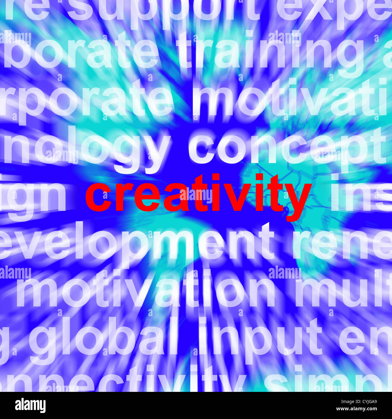 Kreativität Wort steht für Innovative Ideen und Phantasie Stockfoto