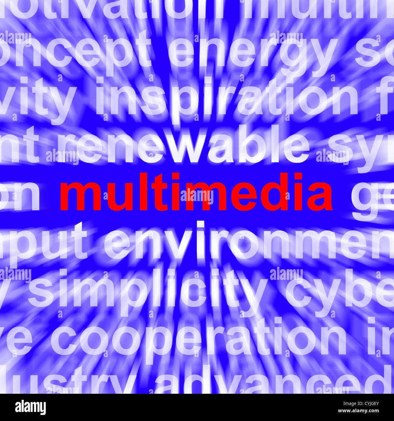 Multimedia-Wort mit Digitaltechnik für Filme oder Sendungen Stockfoto