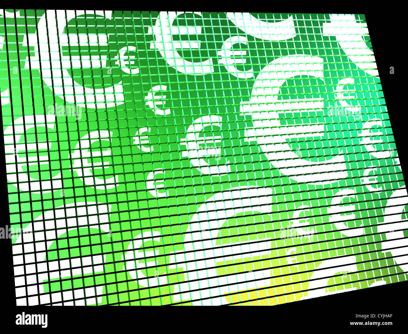 Euro-Symbole am Bildschirm zeigen, Geld und Investitionen Stockfoto