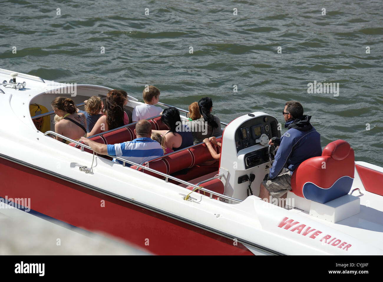 mit dem Schnellboot Vergnügen cruise Scarborough England uk Stockfoto