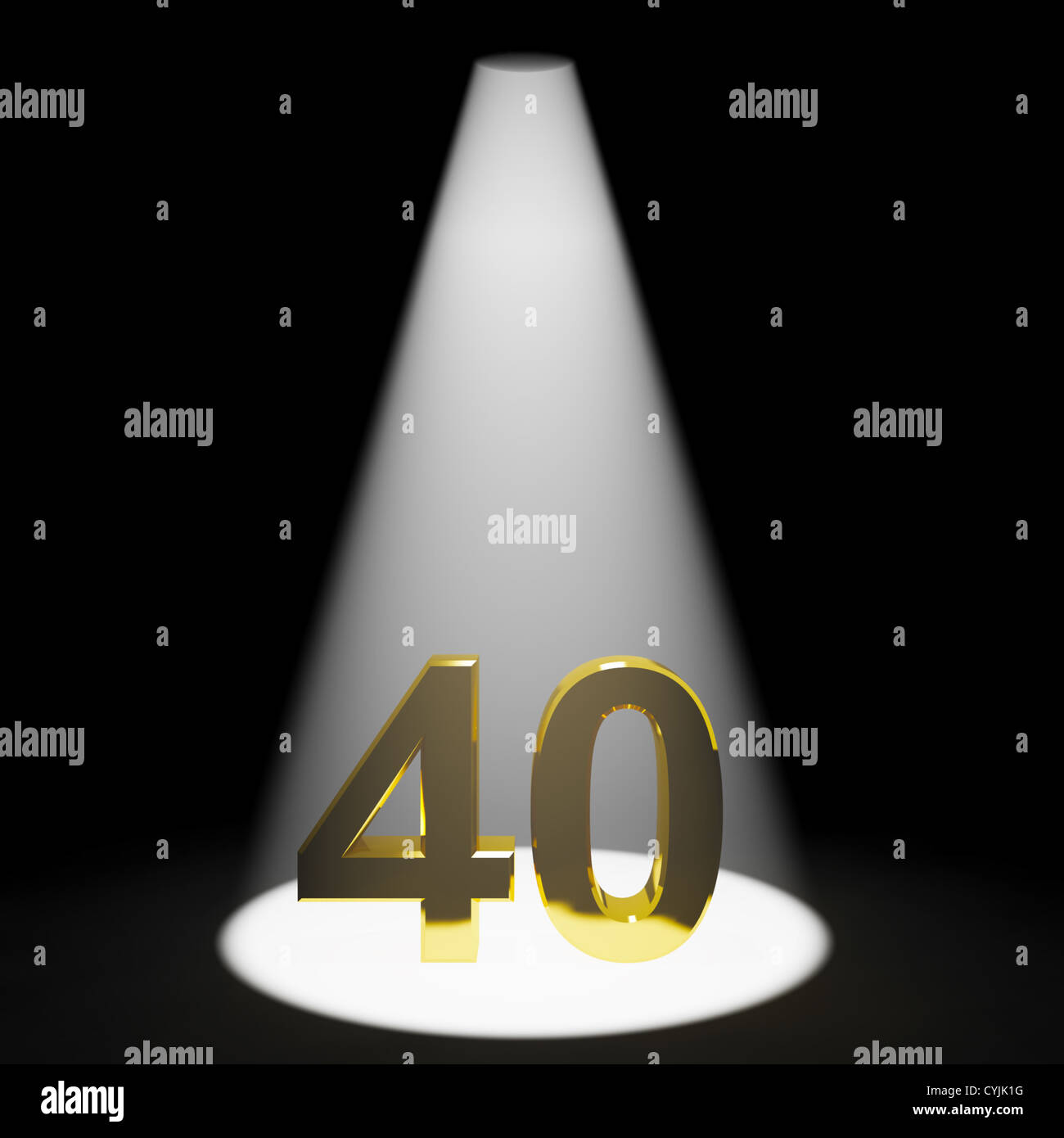Gold 40. 3d Nummer Closeup vertreten, Jubiläum oder Geburtstag Stockfoto