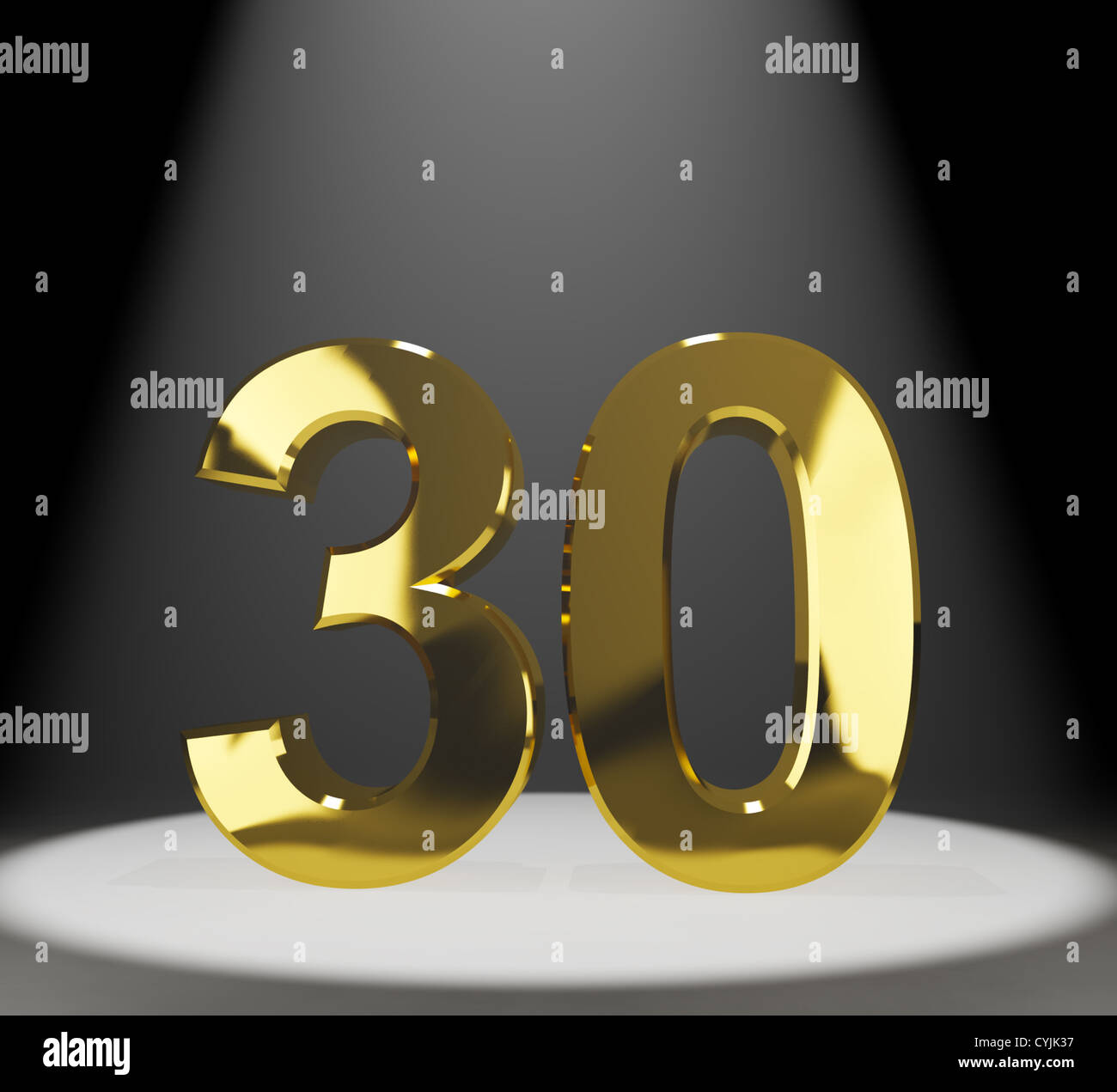 Gold 30. 3d Nummer Closeup vertreten, Jubiläum oder Geburtstag Stockfoto