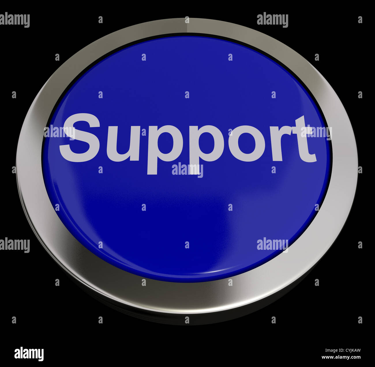 Support für Taste blau zeigt Hilfe und Unterstützung Stockfoto