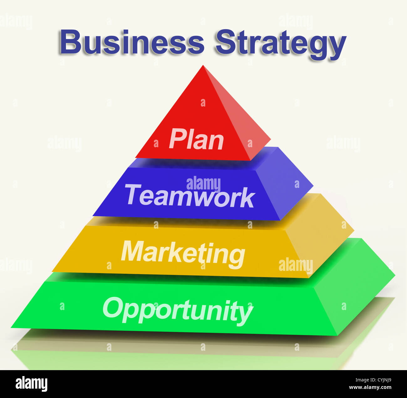 Strategiepyramide Geschäft mit Teamwork und Plan Stockfoto