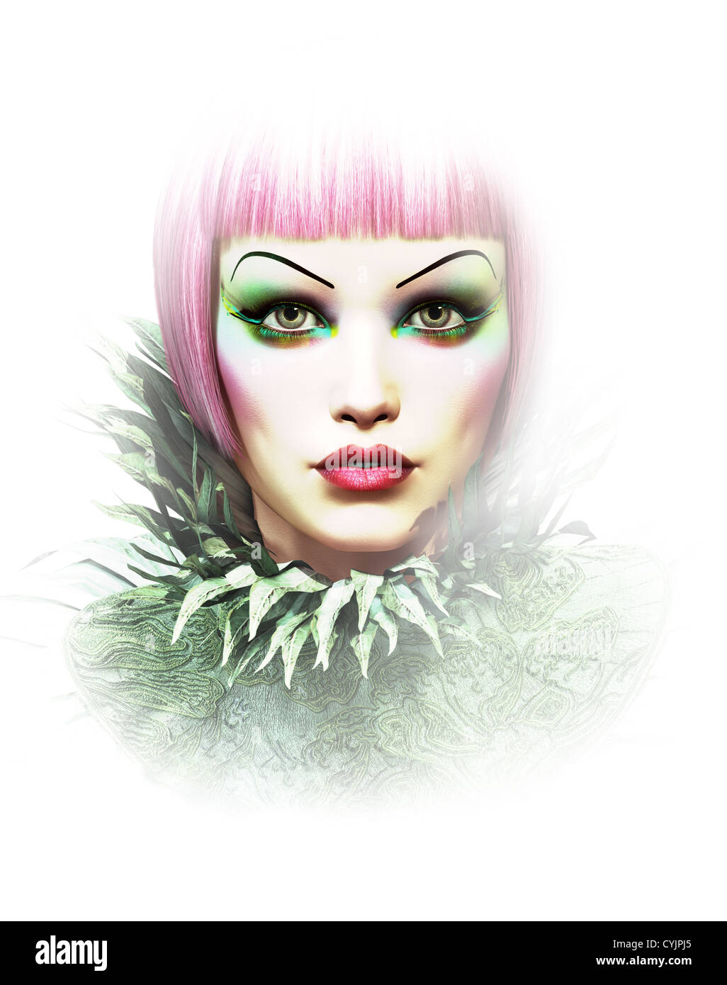 Frauenporträt mit kurzen Haaren und farbigen Lidschatten Stockfoto