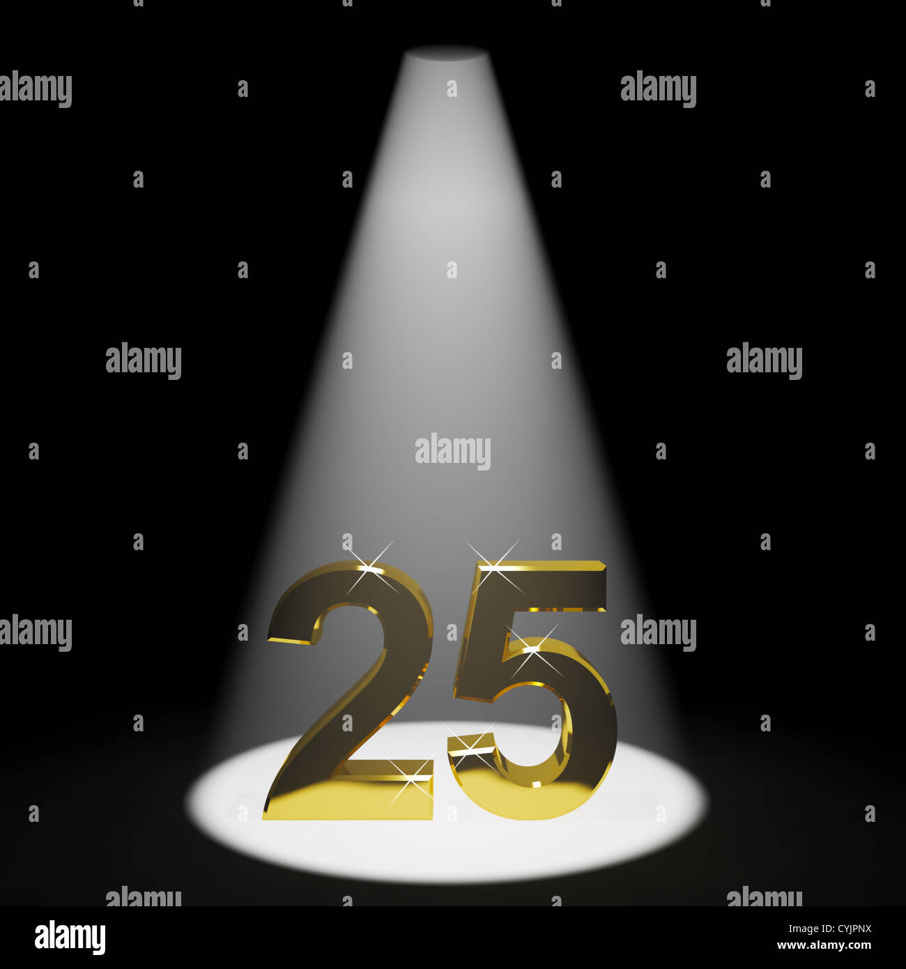 Gold 25. 3d Zahl, die für ein Jubiläum oder Geburtstag Stockfoto
