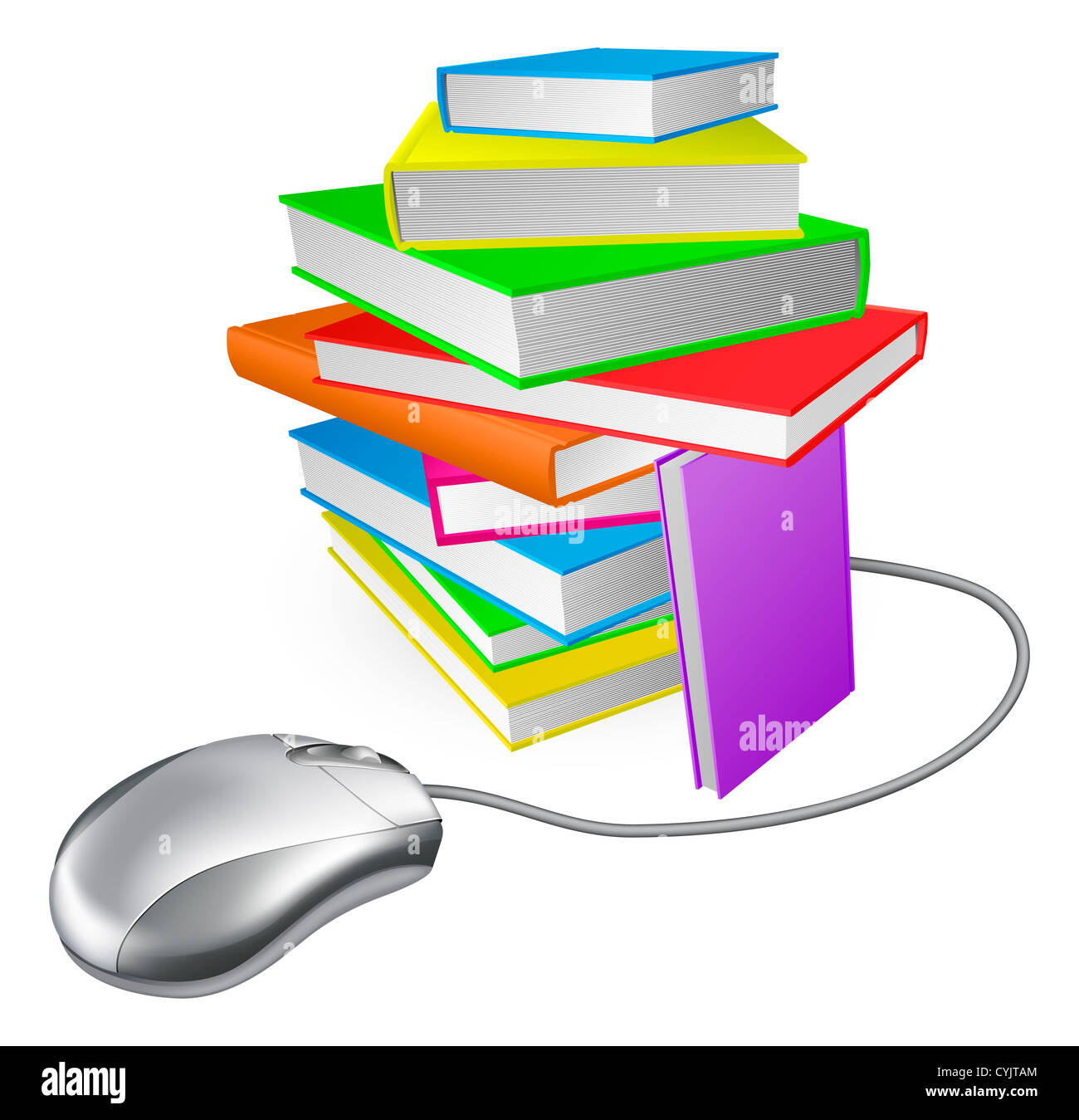 Buch Stapelkonzept Computer Maus. Online-Bibliothek, Ebooks oder Internet-e-Learning oder Fernunterricht wäre Stockfoto