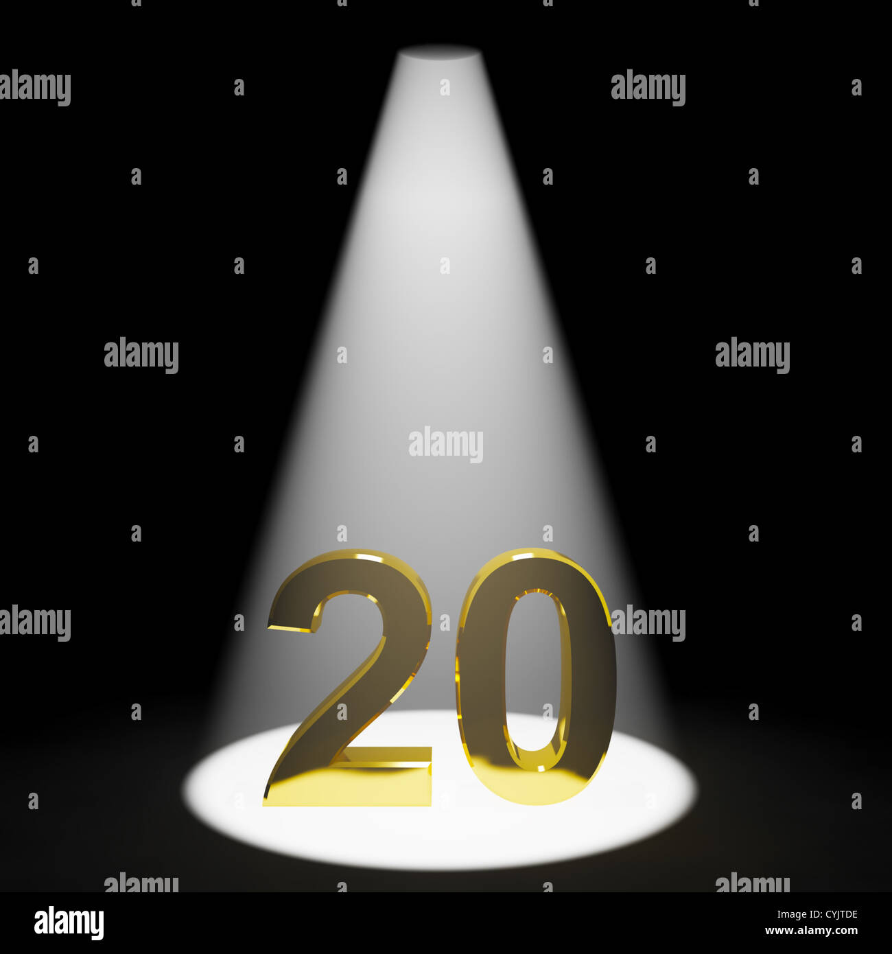 Gold 20. 3d Zahl zeigt, Jubiläum oder Geburtstag Stockfoto