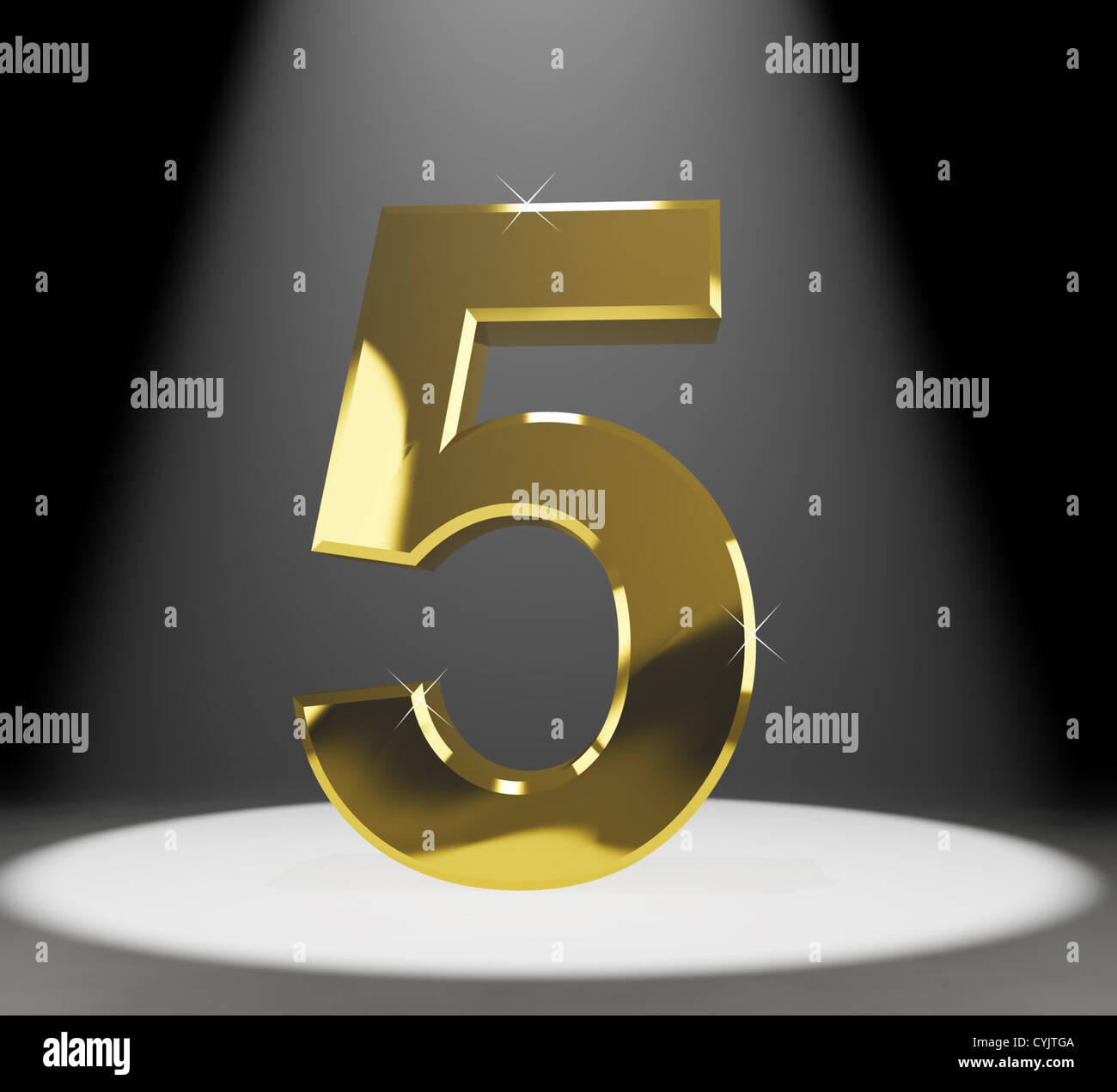 Gold 5. 3d Nummer Closeup vertreten, Jubiläum oder Geburtstag Stockfoto