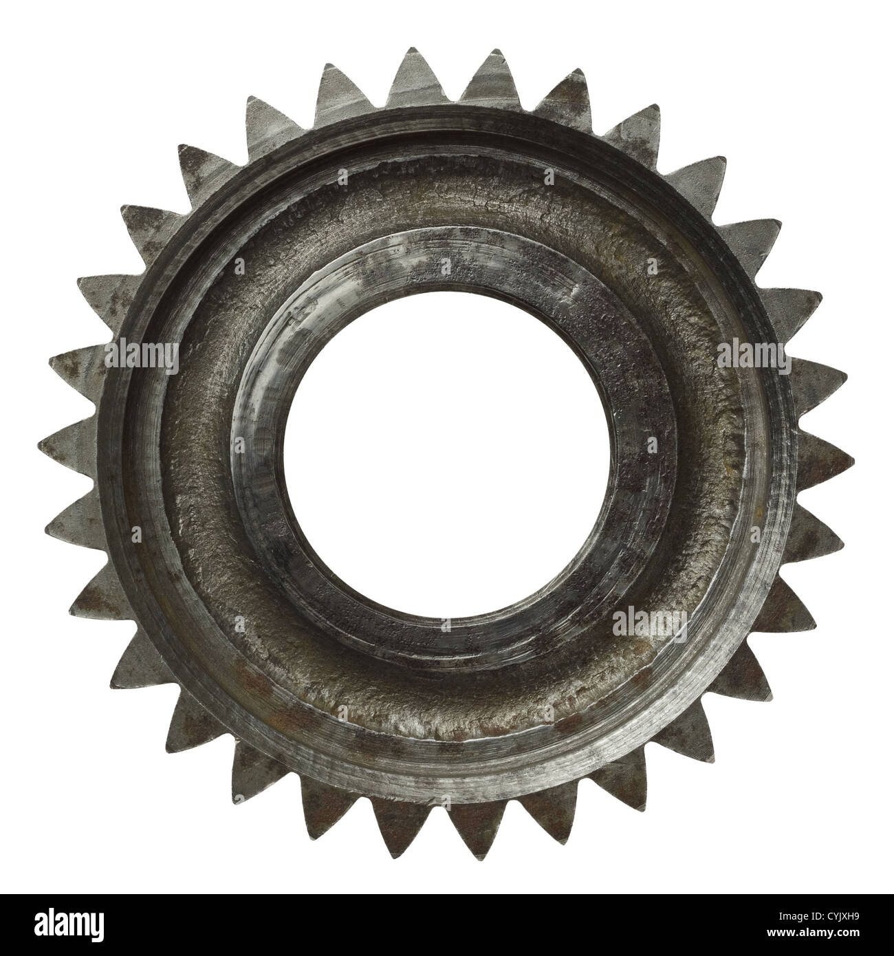 Maschine, Getriebe, Metal Zahnrad. Isoliert auf weiss. Stockfoto