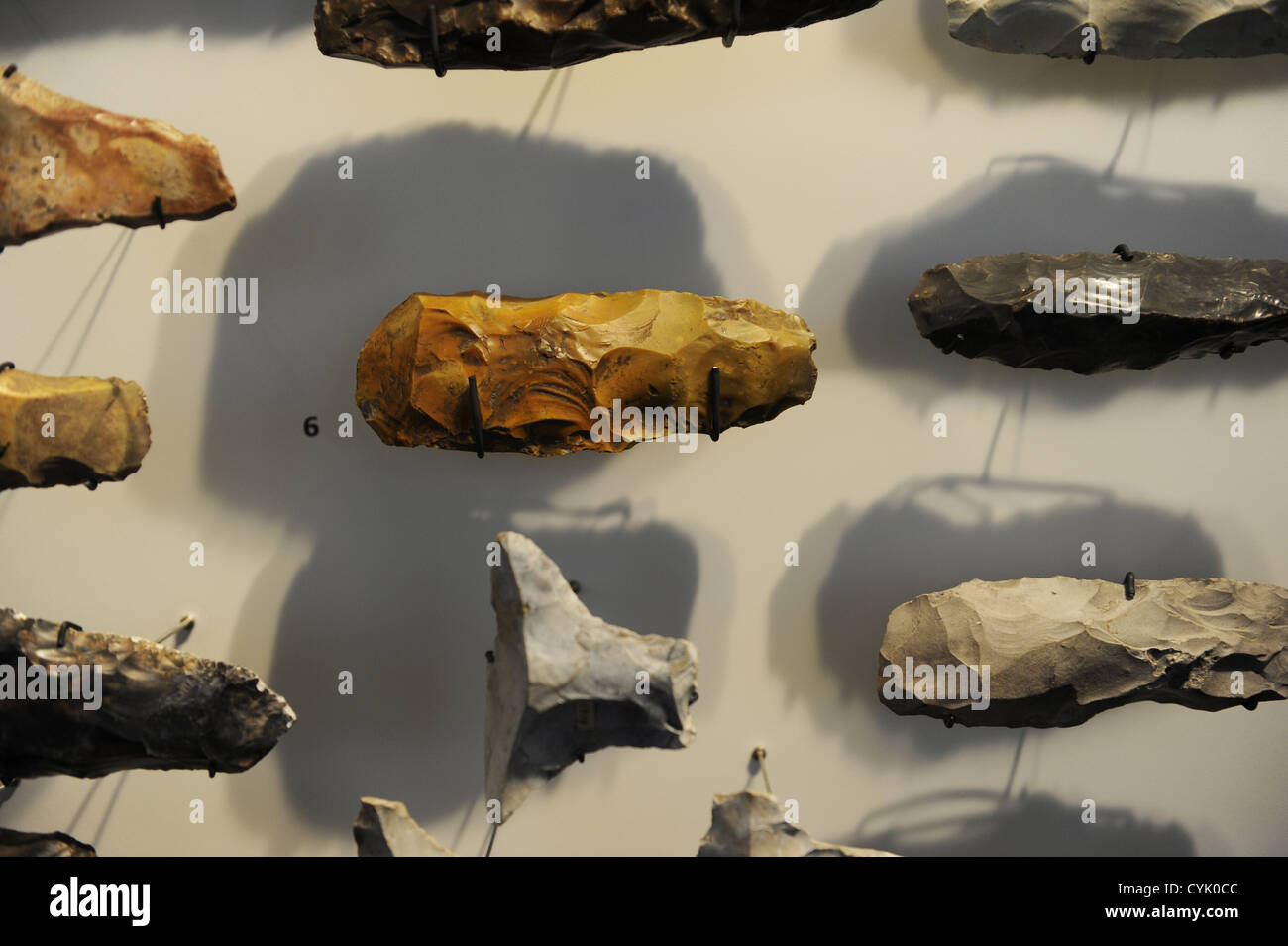 Achsen für Arbeit und Kampf. Detail der Kern Achsen von der Maglemosian und Kongemose Perioden. 8500-5500 BC. Stockfoto