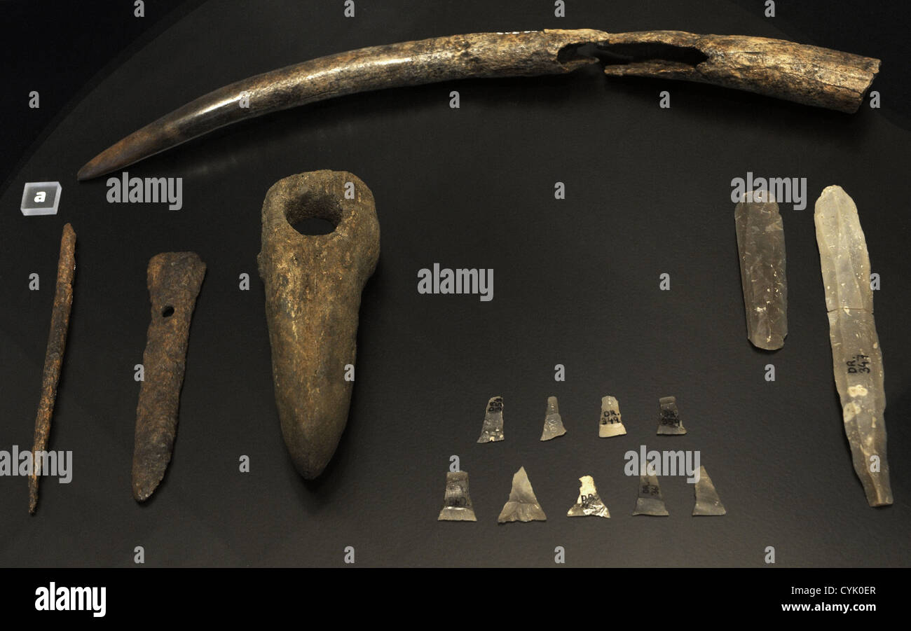 Grabbeigaben Insignien eines Mannes Grab. Frühen Neolithikum. 3800 V. CHR.. Von Dragsholm, westlichen Zealand. Stockfoto