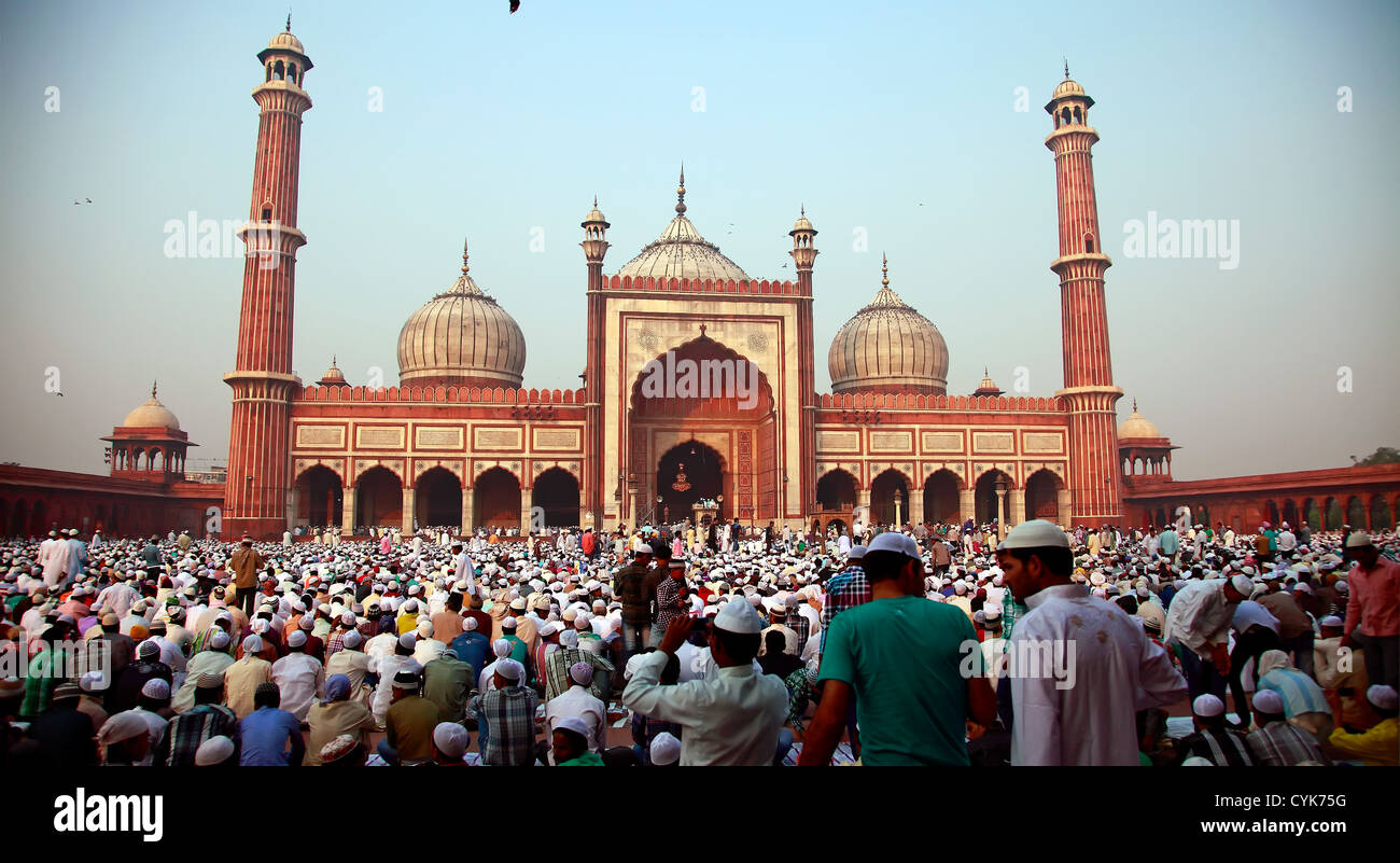 Menschen beten in Jama Masjid Stockfoto