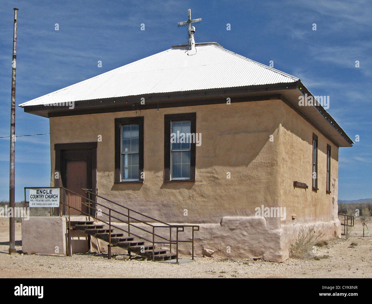 Engle Landkirche, einer alten Adobe-Kirche befindet sich in der Siedlung von Engle, New Mexico. Stockfoto
