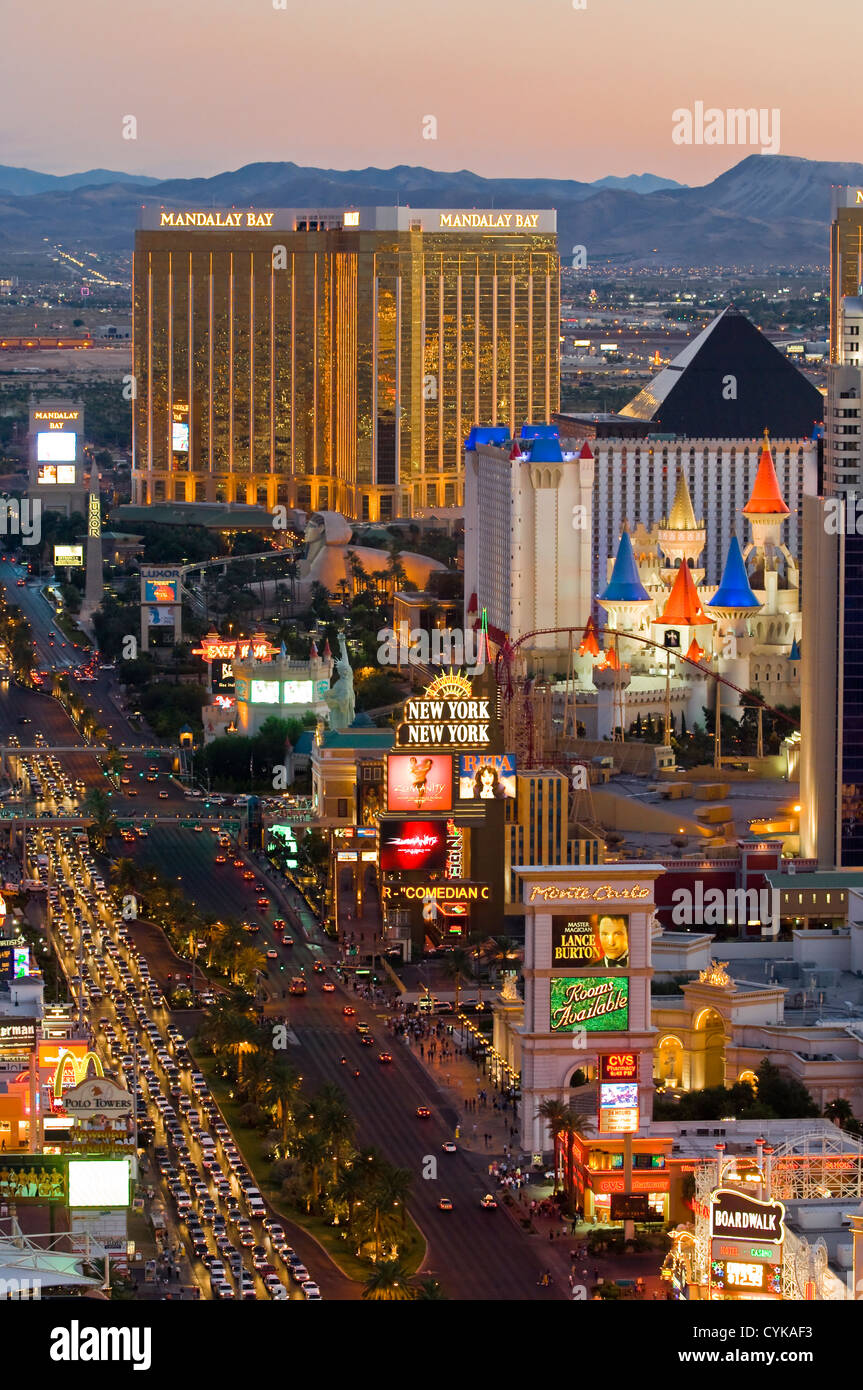Luftaufnahme des Las Vegas strip Skyline bei Nacht, Nevada. Stockfoto