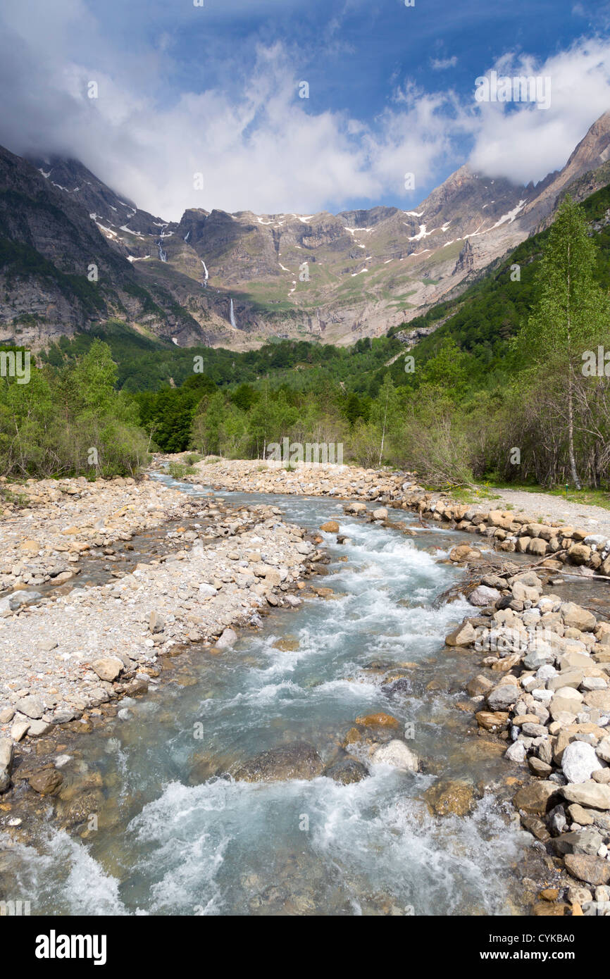 Valle de Pineta; Pyrenäen; Spanien; Cinca Fluss; Stockfoto