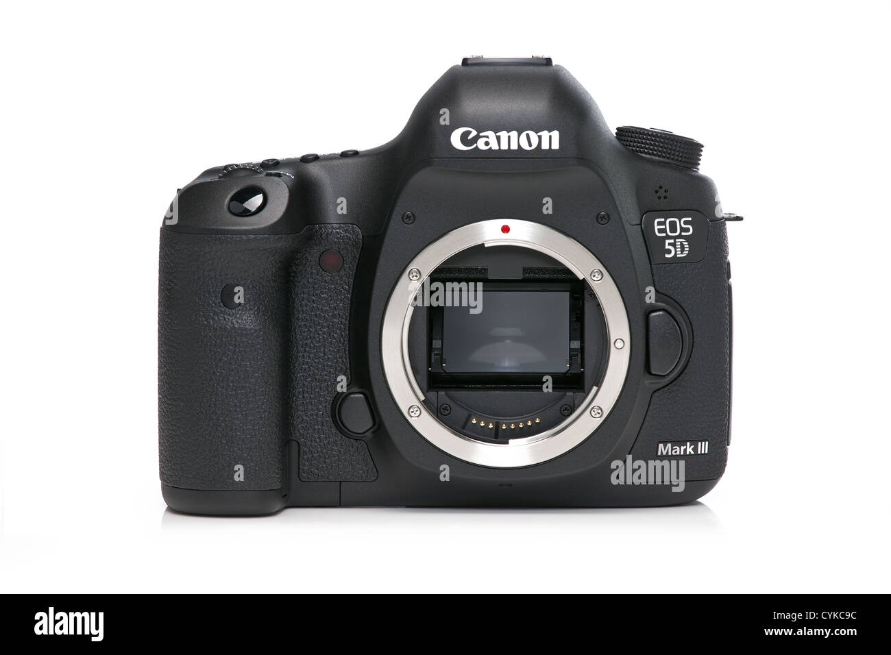 Kamera, Canon 5D mark III mk 3 auf weißem Hintergrund mit Reflexion im Studio fotografiert Stockfoto