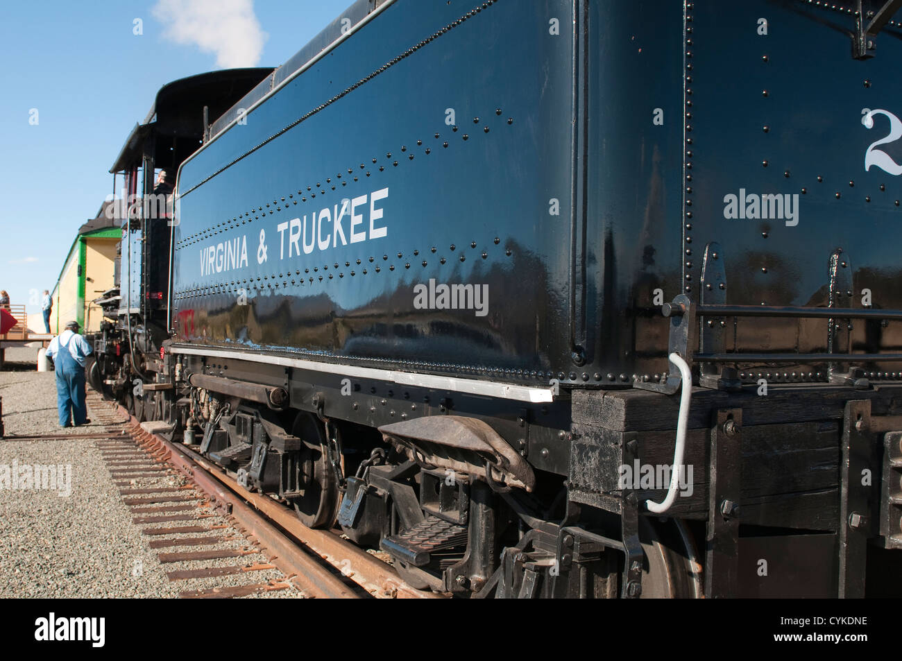 USA, Nevada. Alte Dampflok an historischen Gold Hill train Station Virginia CIty, Nevada. Stockfoto