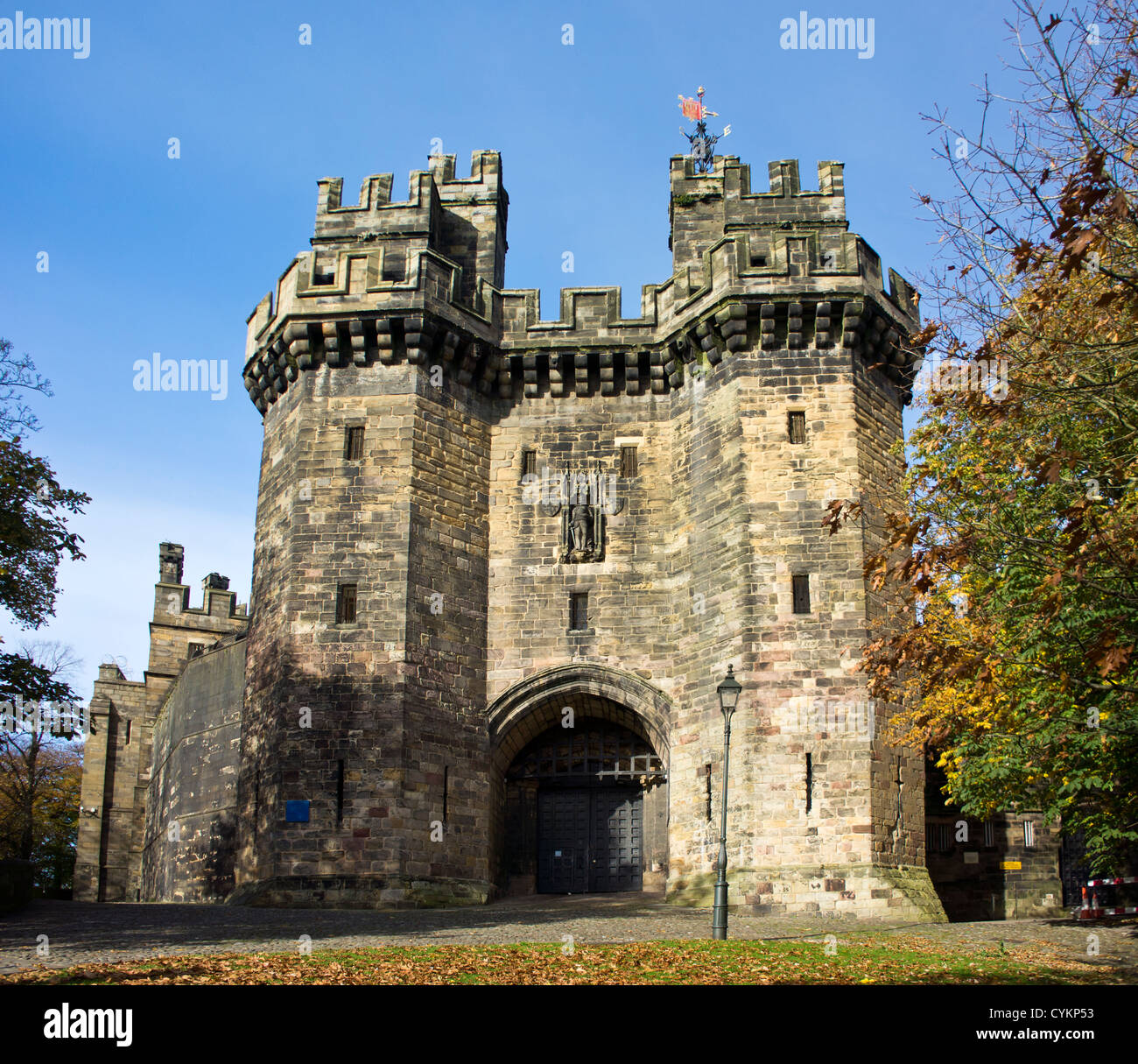Lancaster Castle England Uk. Dies ist eine genähte Panoramafoto. Stockfoto