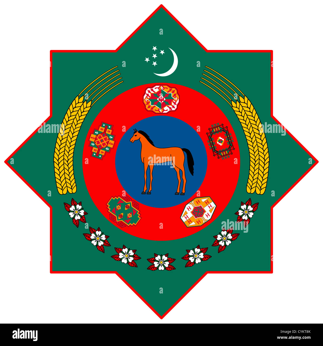 Staatswappen der Republik Turkmenistan. Stockfoto