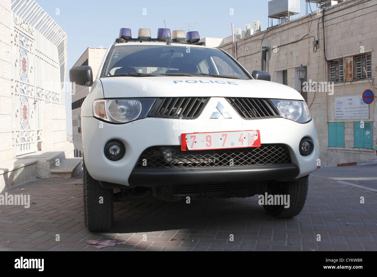 Polizei-Auto in Bethlehem, Israel Stockfoto