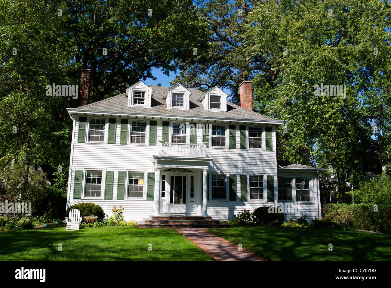 Weiße Holz traditionellen Haus in Evanston. Stockfoto