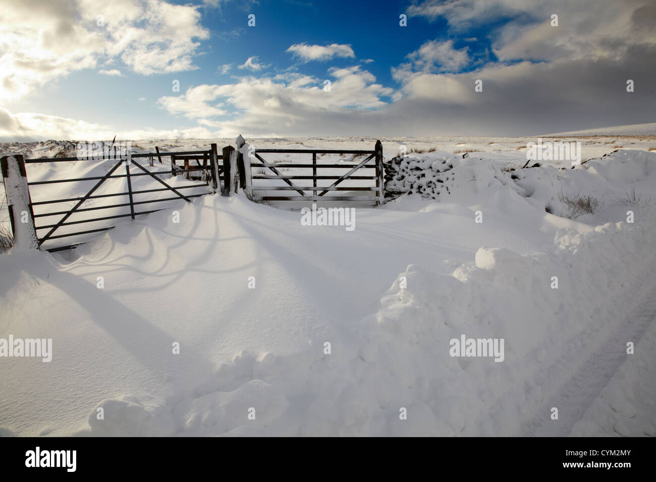 Schnee - Moorland gateway gefüllt. Starker Schneefall in nidderdale, North Yorkshire. Stockfoto