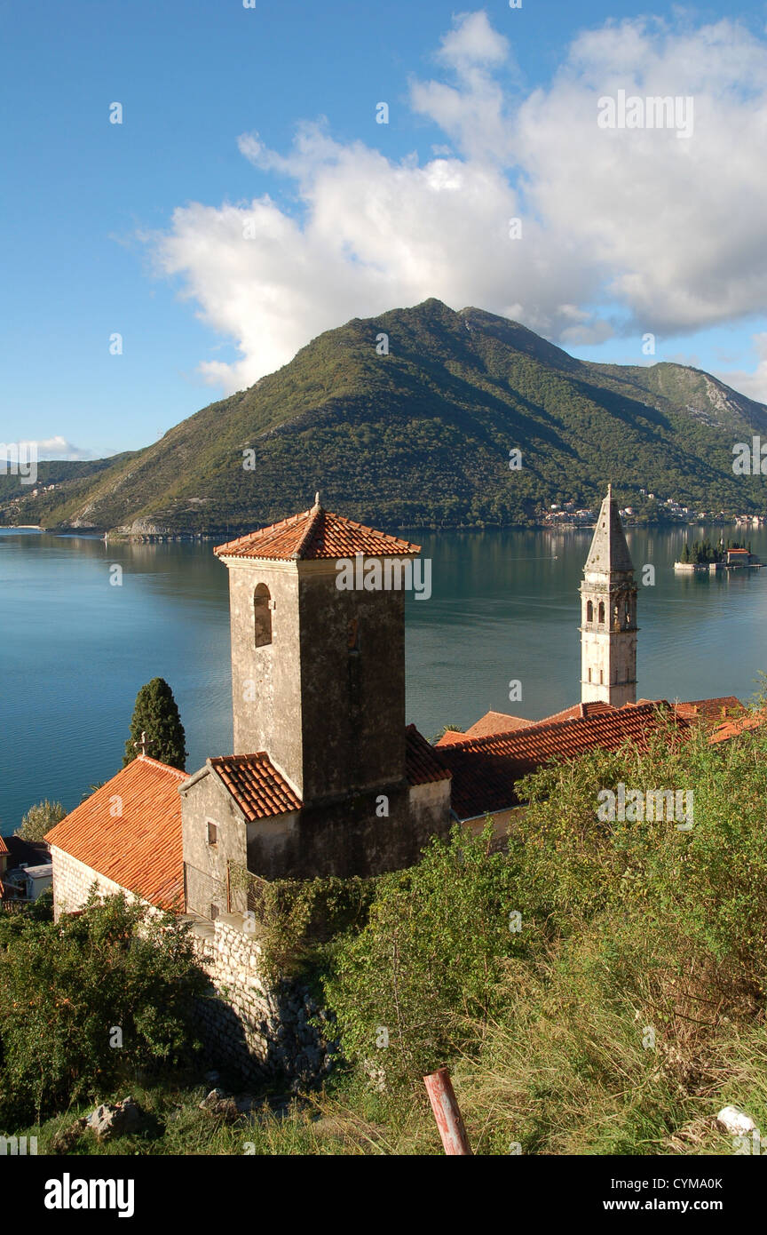 Ansicht von Perast und die Bucht von Kotor, Montenegro Stockfoto