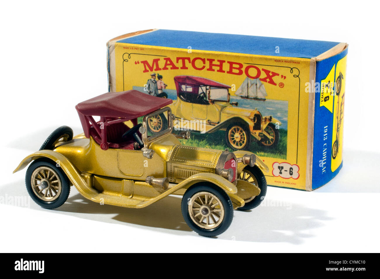 Y6 Matchbox Modelle von anno dazumal 1913 Cadillac produziert von Lesney 1968. Stockfoto