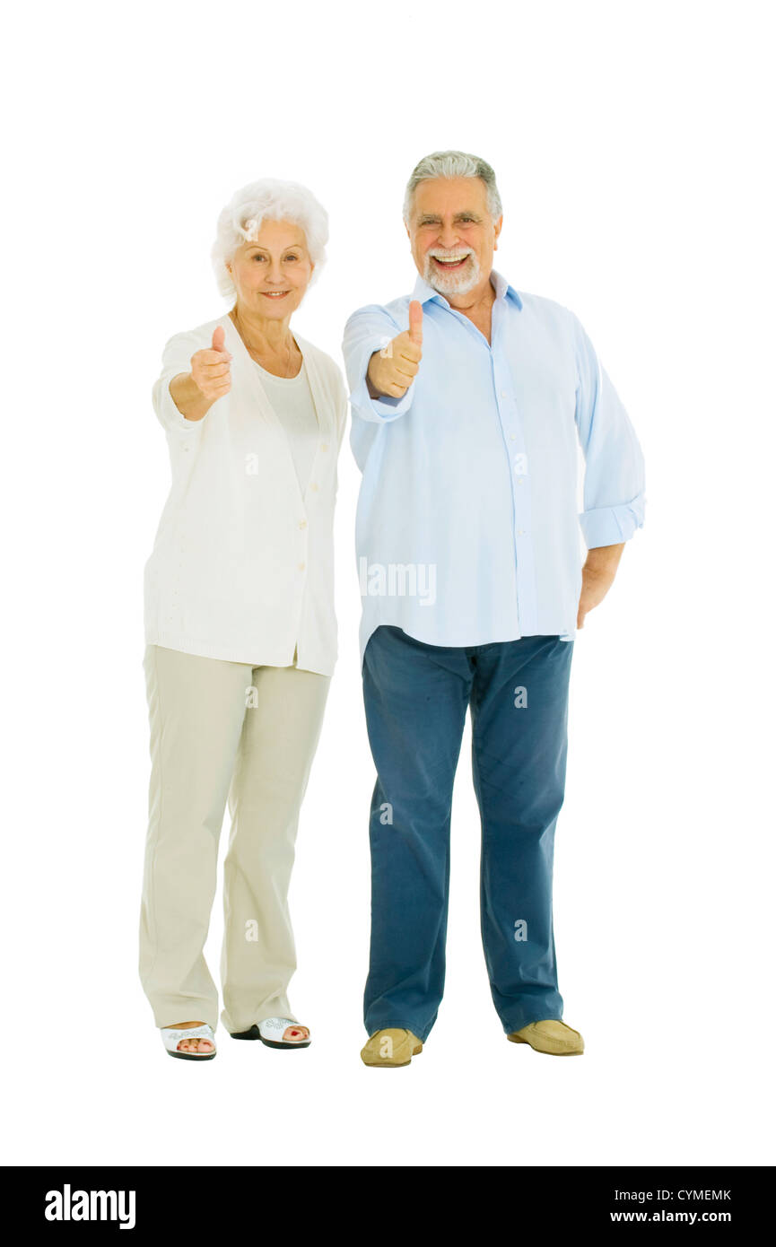 gerne älteres Ehepaar mit einem Daumen nach oben Stockfoto
