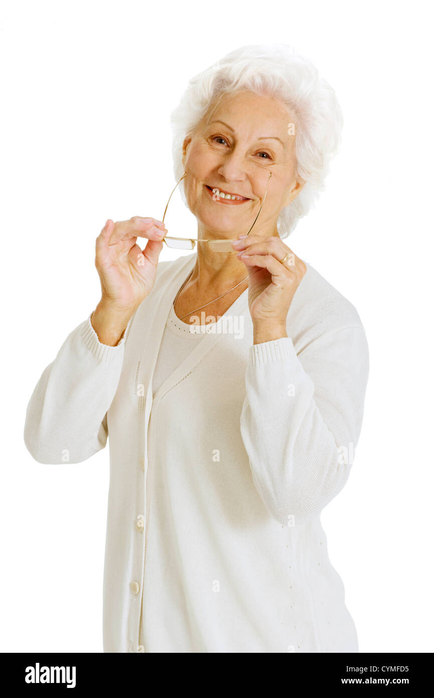 ältere Frau lächelnd Stockfoto