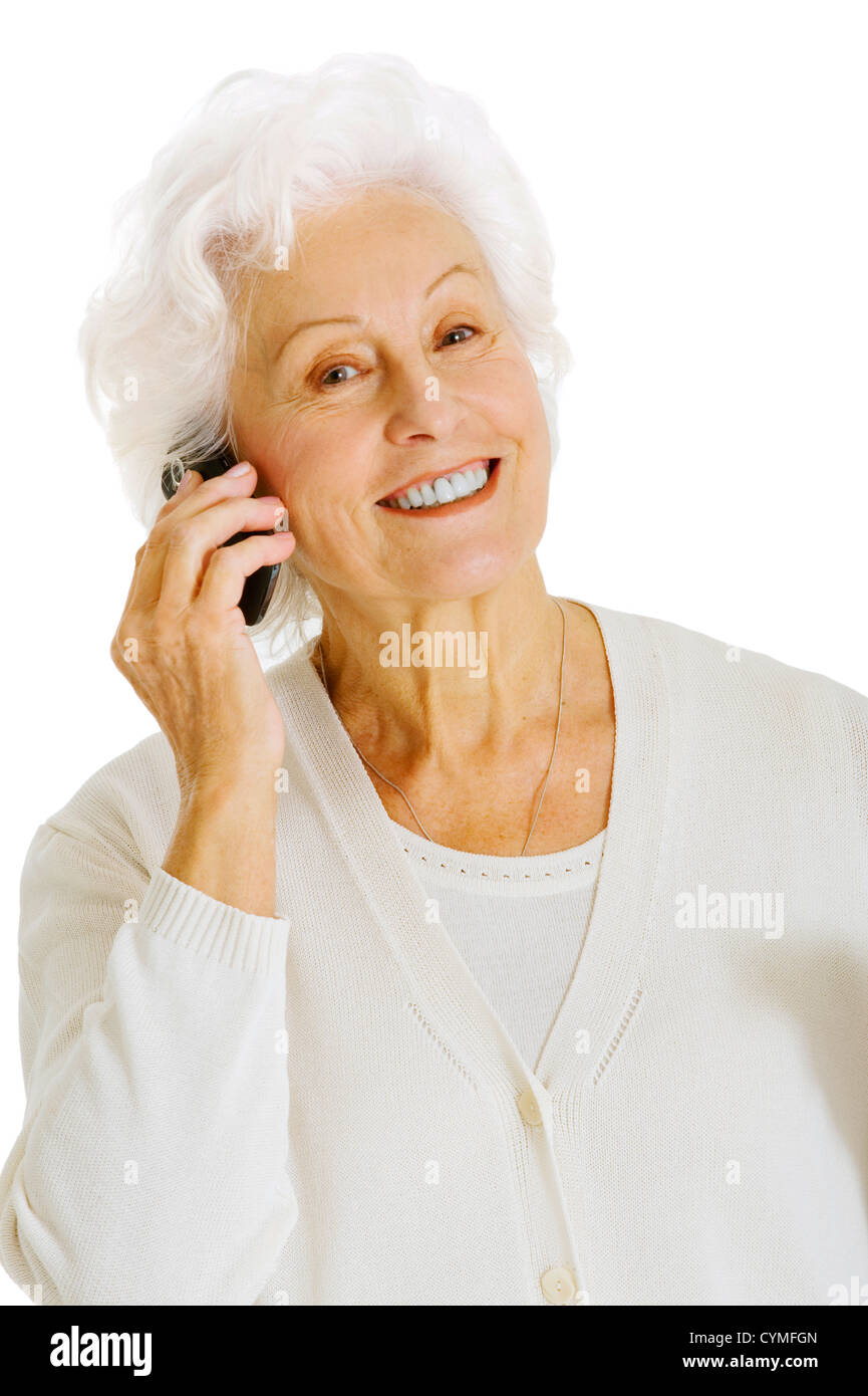 alte Frau mit Handy Stockfoto