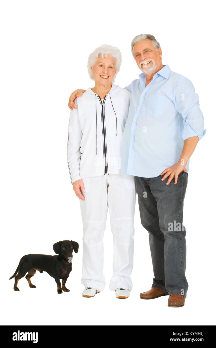 älteres Ehepaar mit Dackel Stockfoto