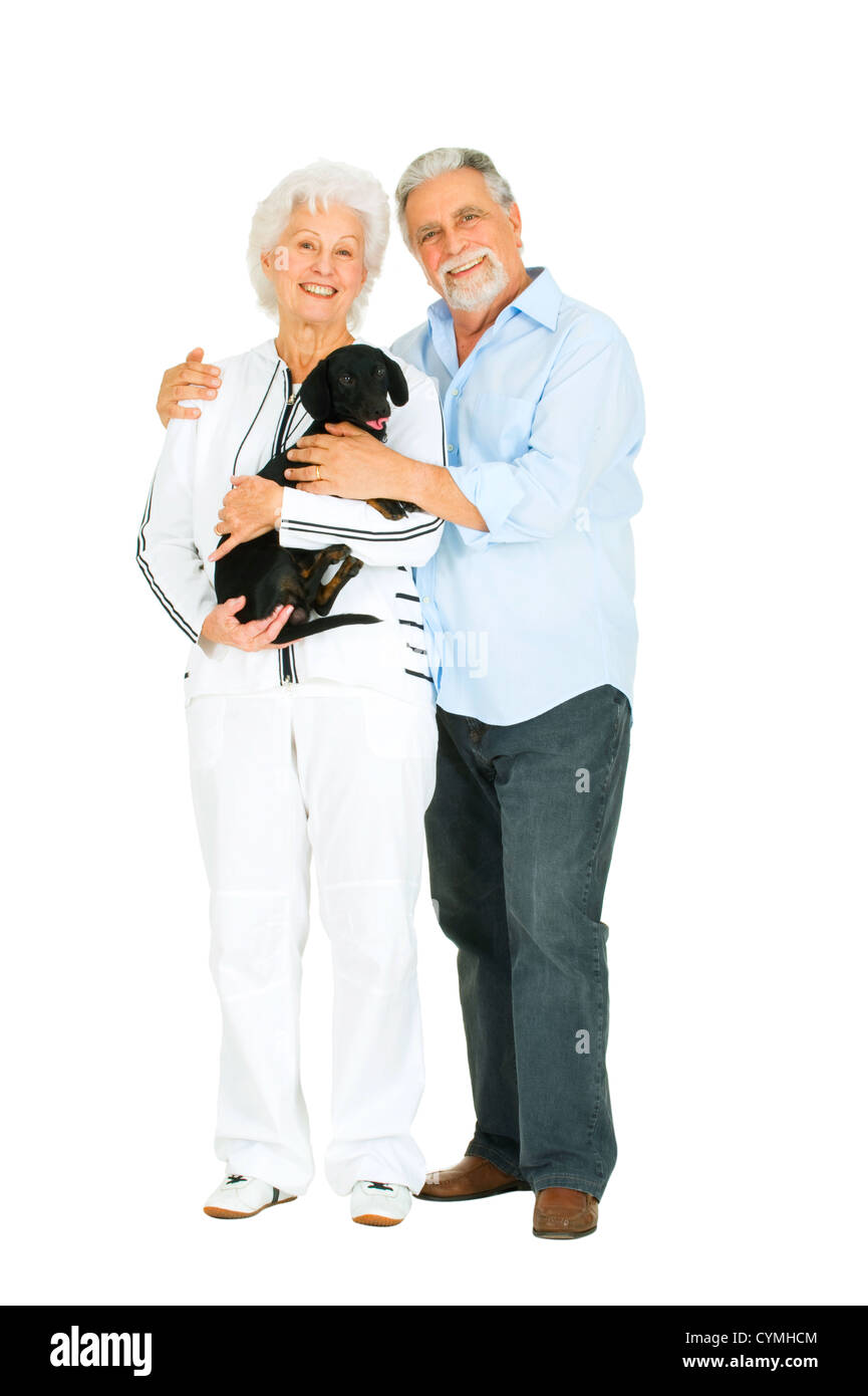älteres Ehepaar mit Dackel Stockfoto