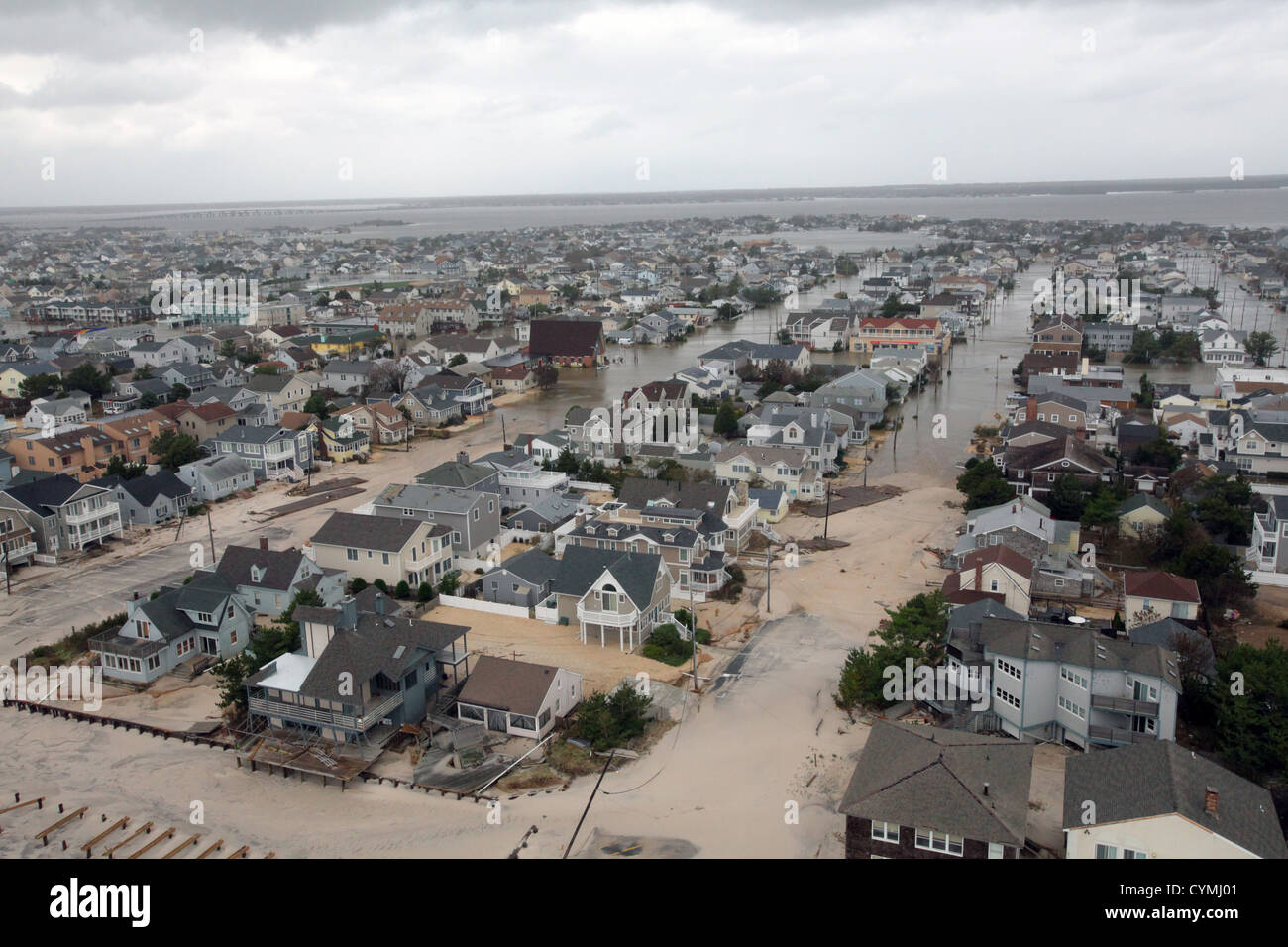 Luftaufnahmen der Schäden durch Hurrikan Sandy an der New Jersey Küste während einer Suche und Rettung Mission von 1-150 Assault Helicopter Battalion, New Jersey Army National Guard, 30. Oktober 2012 genommen. (US Air Force Foto von Master Sergeant Mark C. Olsen/freigegeben) Stockfoto