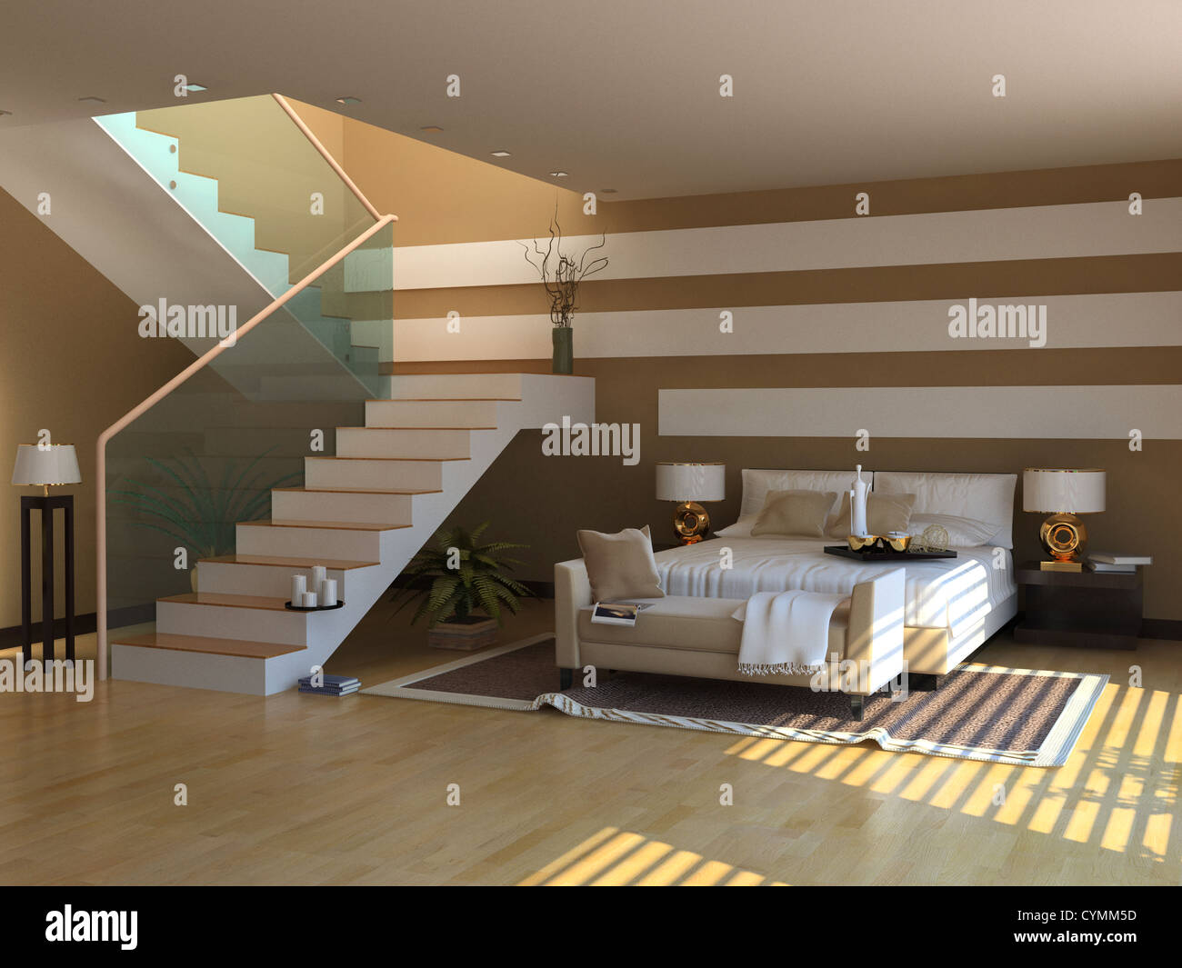 Moderne Schlafzimmer Innenraum (3D Rendeing) Stockfoto