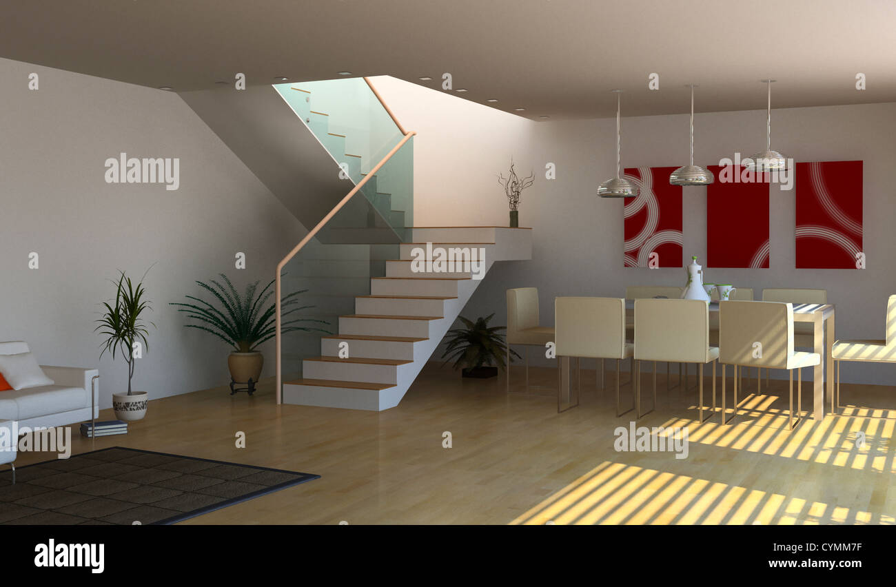 moderne Innenarchitektur (3D-Rendering) Stockfoto