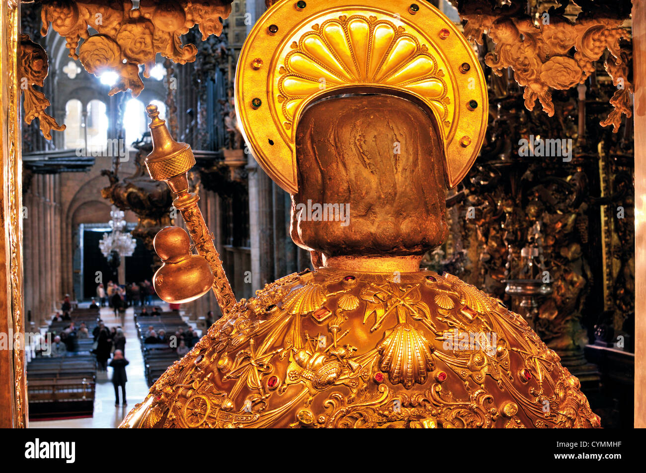Spanien, Jakobsweg: Rückseite der Altar Statue des Apostels James in der Kathedrale von Santiago De Compostela Stockfoto