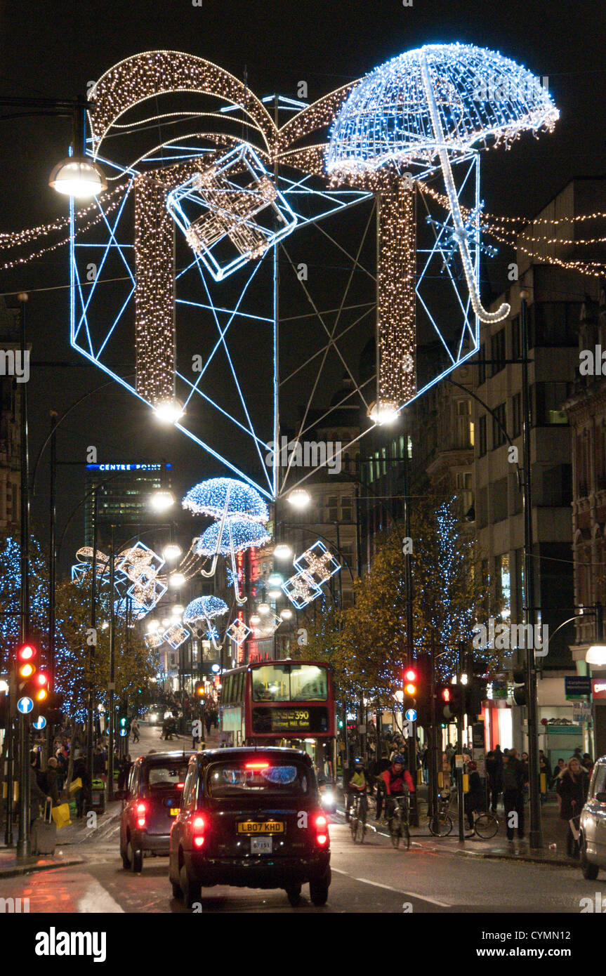 Londons Oxford street Weihnachtsschmuck Stockfoto