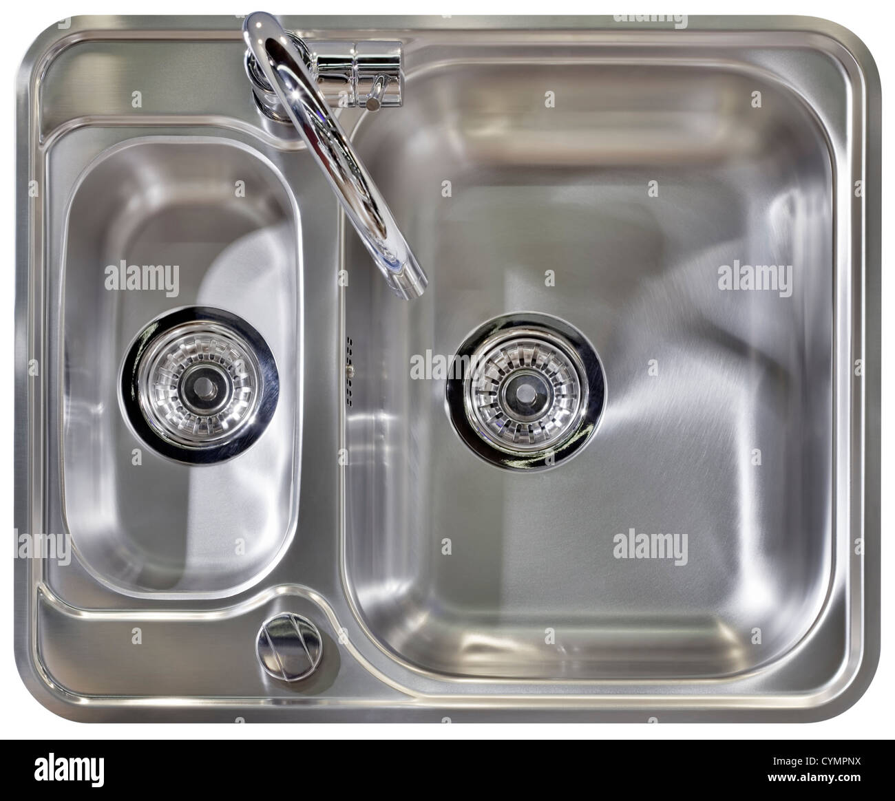 Edelstahl Wasserhahn und waschen sinkt isoliert mit Clipping-Pfad Stockfoto