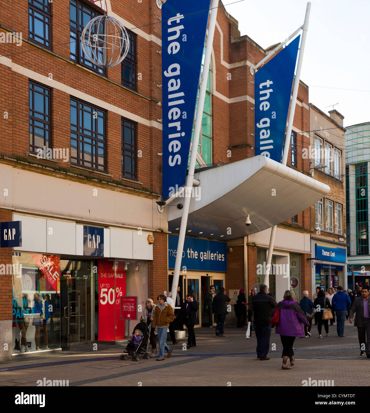 Eingang zu den Galerien Einkaufszentrum Center Mall im Broadmead Bristol England UK. Stockfoto