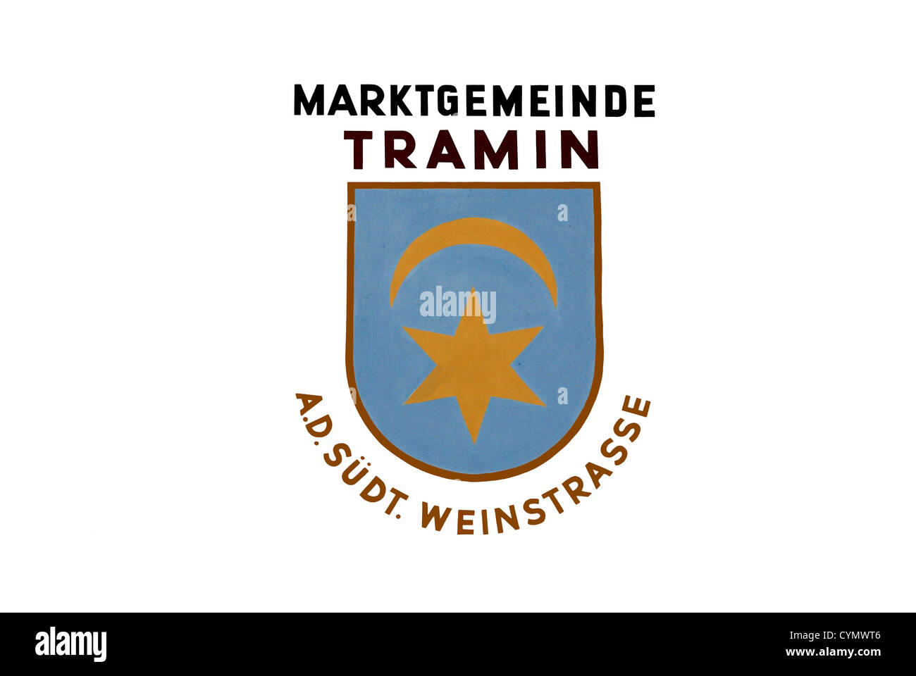 Namensschild von der Gemeinde Tramin an der Südtiroler Wein-Route zu platzieren. Stockfoto