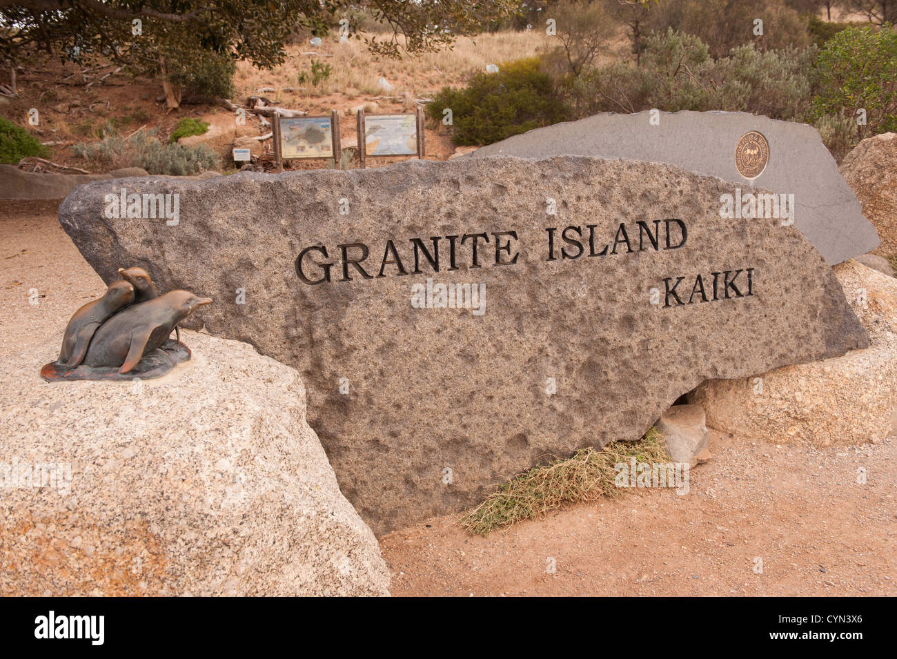 Beschilderung auf Granite Island in Südaustralien Stockfoto