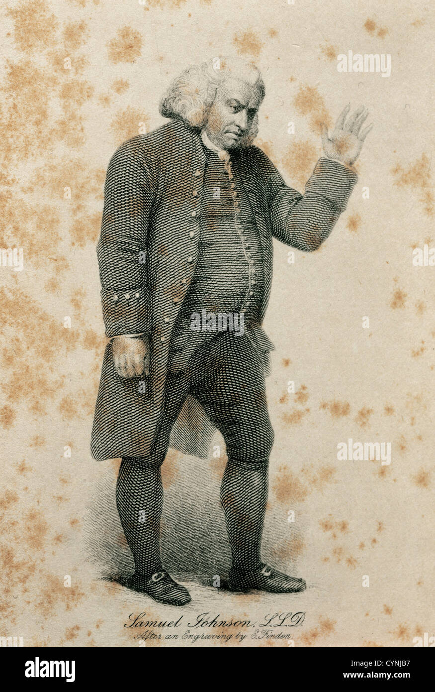 Samuel Johnson (1709-1784). Britischer Autor. Porträt nach einem Kupferstich von E. Finden. 18. Jahrhundert. Stockfoto