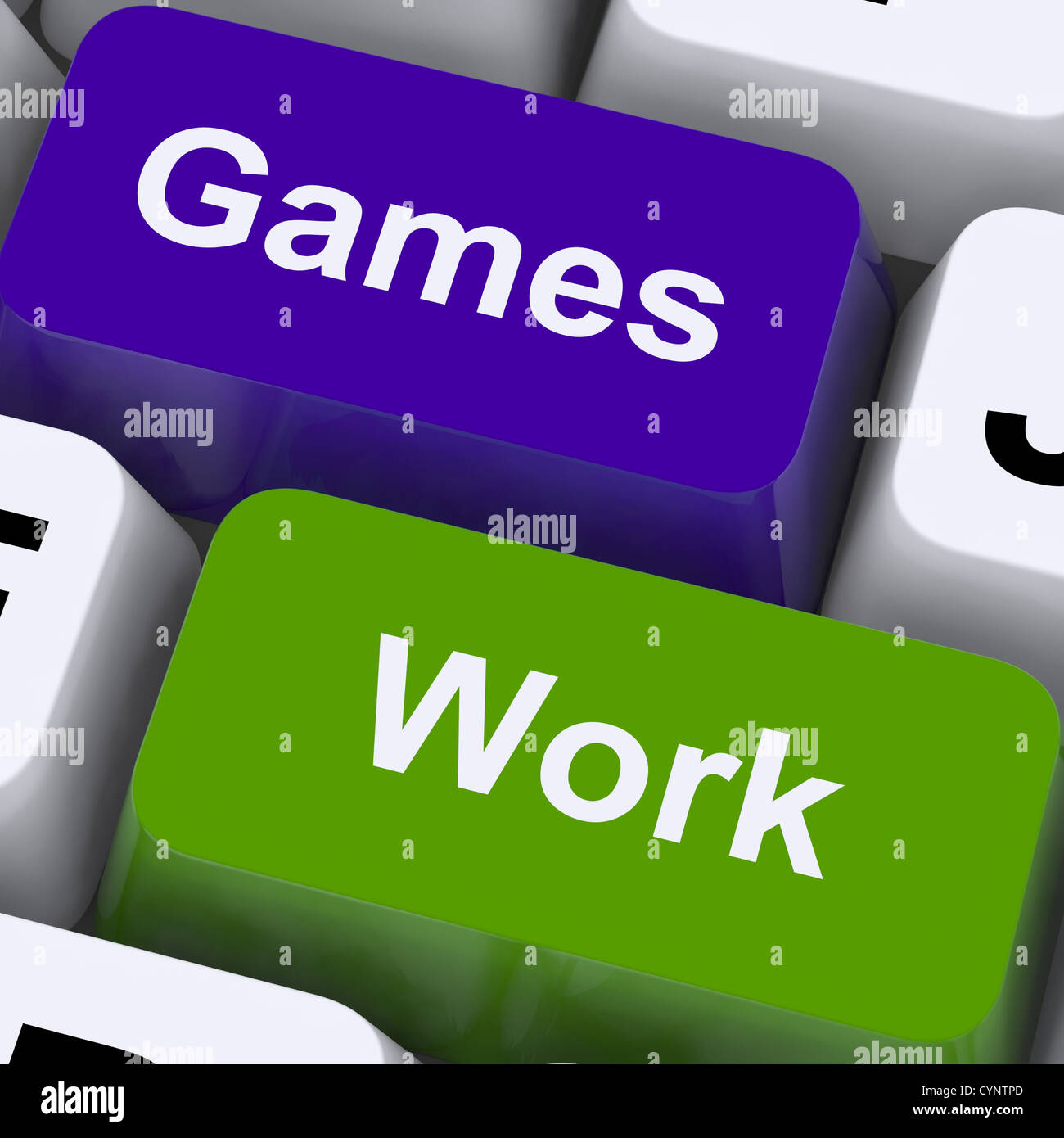 Spiele Arbeit Tasten zeigen arbeiten oder spielen Zeitmanagement Stockfoto