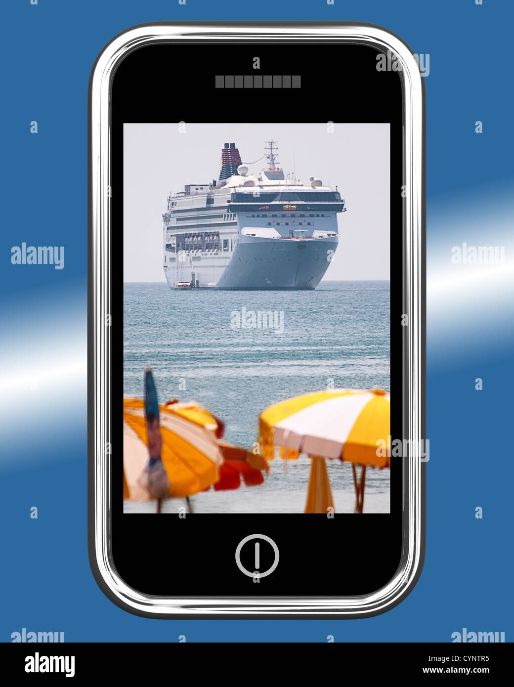 Kreuzfahrt Schiff reisen Bild auf dem Handy Stockfoto