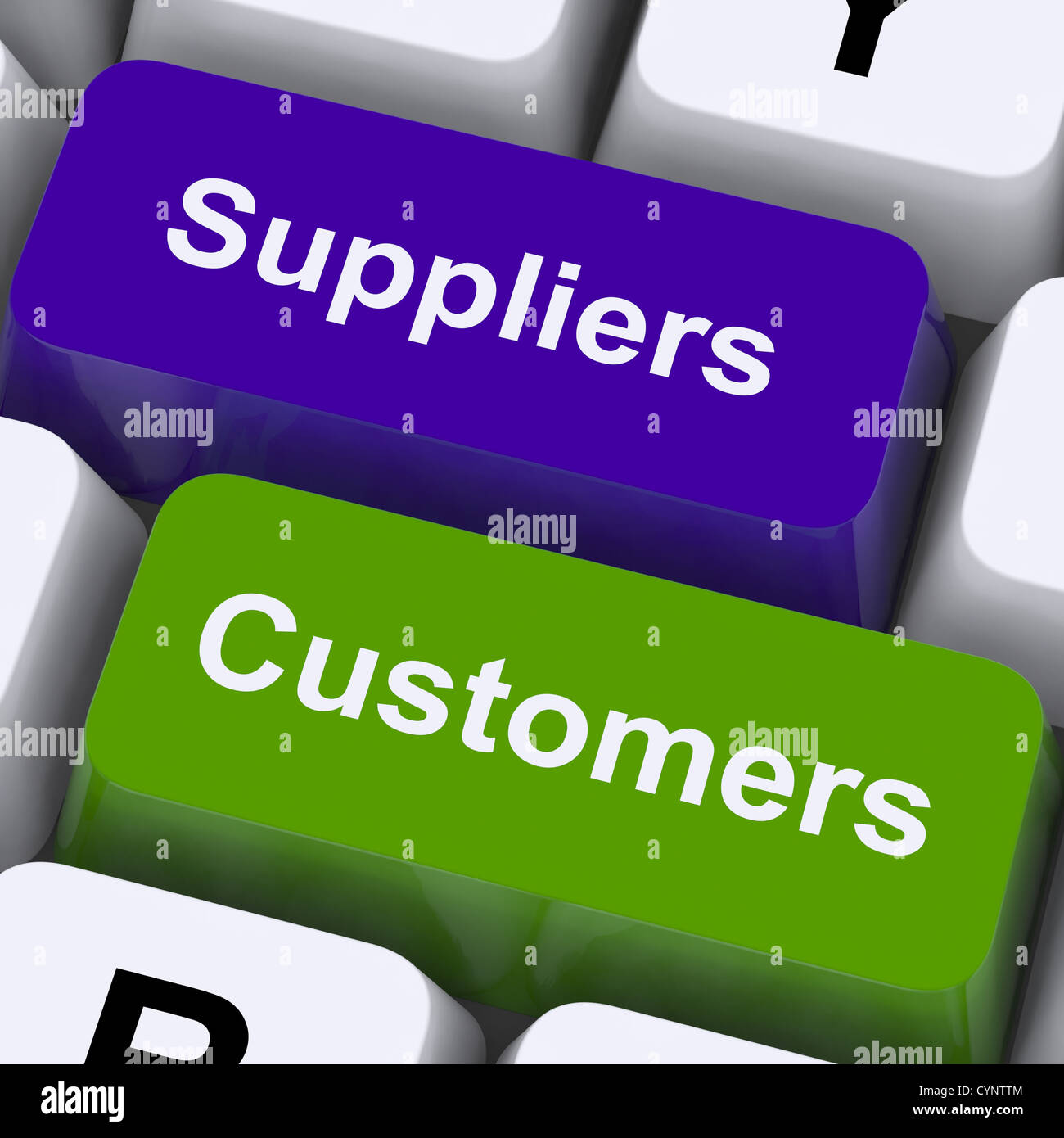Lieferanten und Kunden Schlüssel zeigt Lieferkette oder Verteilung Stockfoto