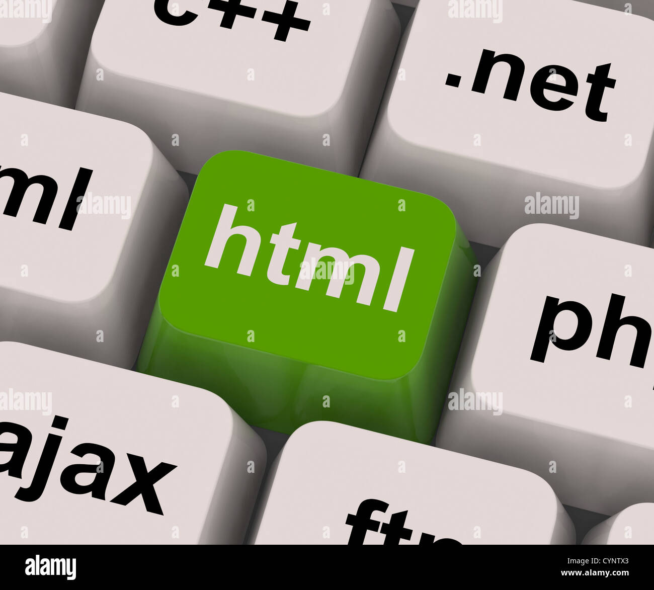 HTML-Taste zeigt Internet-Programmierung und Design Stockfoto