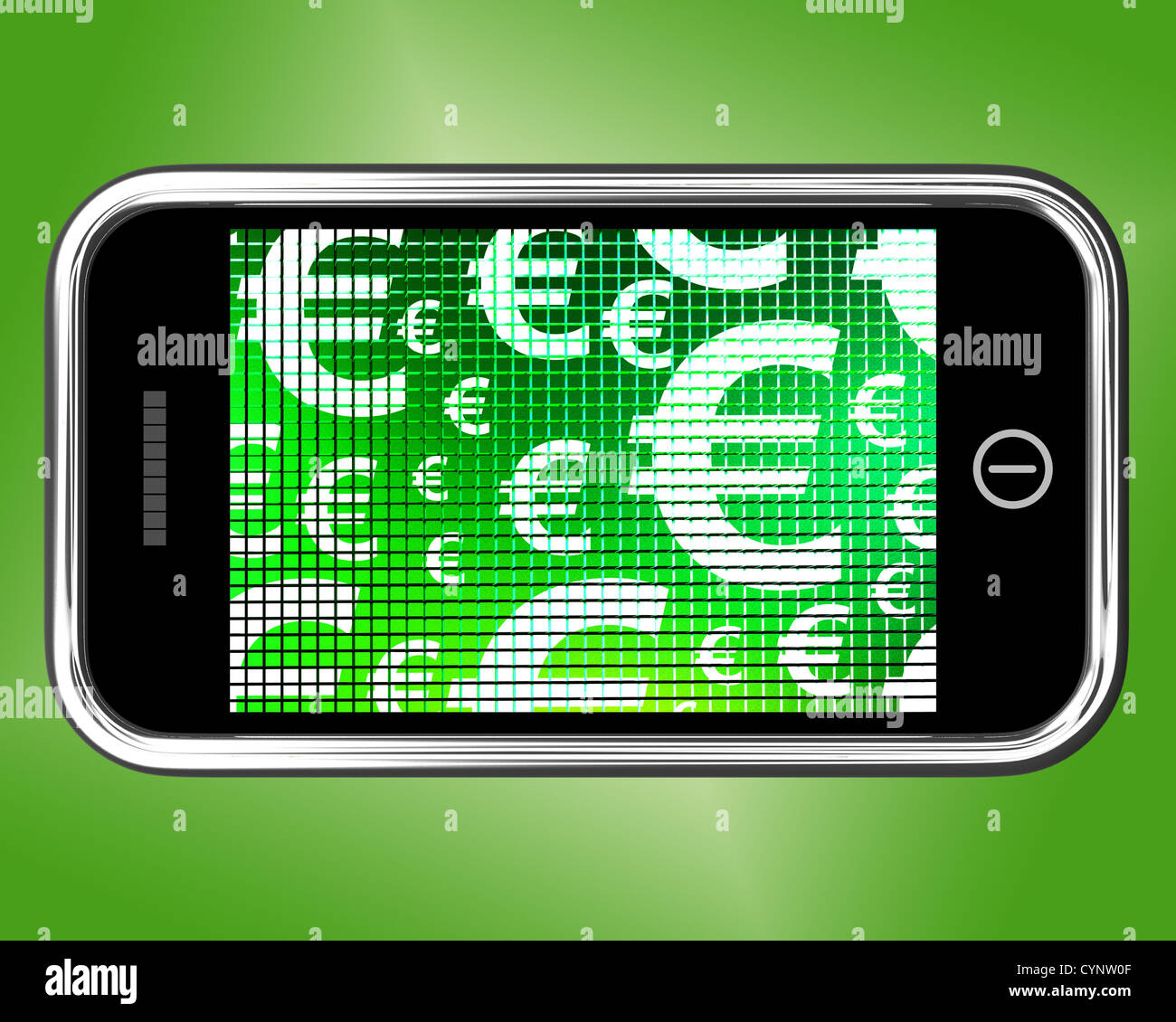 Euro-Symbole auf einer mobilen Bildschirm zeigt Geld und Investitionen Stockfoto